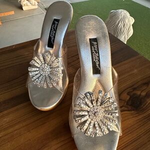 Betsey Johnson Silver Sandals with Crystal Embellishments